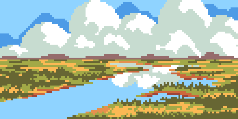 Рисование - Ясное поле с речкой