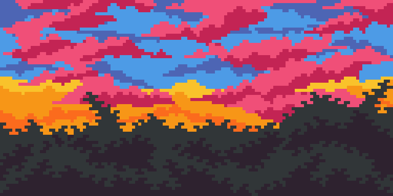 Рисование - Закат в лесу