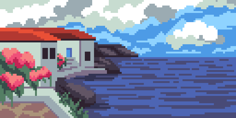 Рисование - Дома у брега